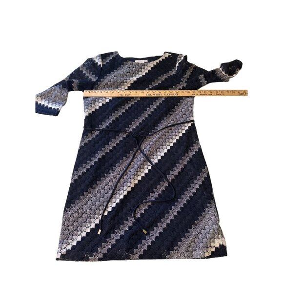 💖Studio One NY Women's Size 14P Lace Chevron Dress With Belt - Picture 2 of 6